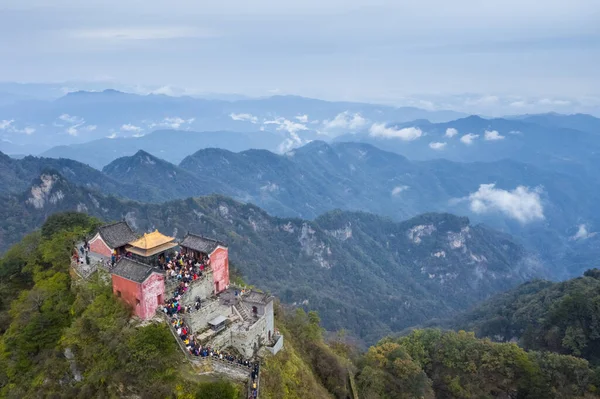 Wudang Dağı Ndaki Altın Sarayın Havadan Görünüşü Yüksek Tepe Taoist — Stok fotoğraf