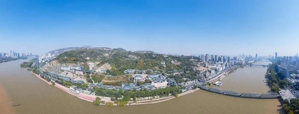 Vista Aérea Del Paisaje Lanzhou Ciudad Por Río Amarillo Una —  Fotos de Stock