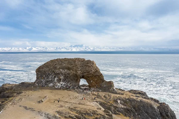 Vue Aérienne Saint Éléphant Sur Rive Nord Lac Namtso Tibet — Photo