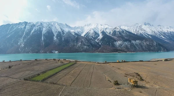 Vista Aérea Del Lago Ranwu Paisaje Montaña Nieve Condado Basu — Foto de Stock