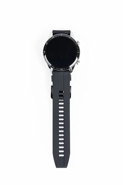 Negro Reloj Deportivo Inteligente Aislado Blanco Con Ruta Recorte —  Fotos de Stock