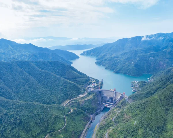 Aerial View Small Hydroelectric Station Landscape Dongjiang Lake Morning Hunan — Stock Photo, Image