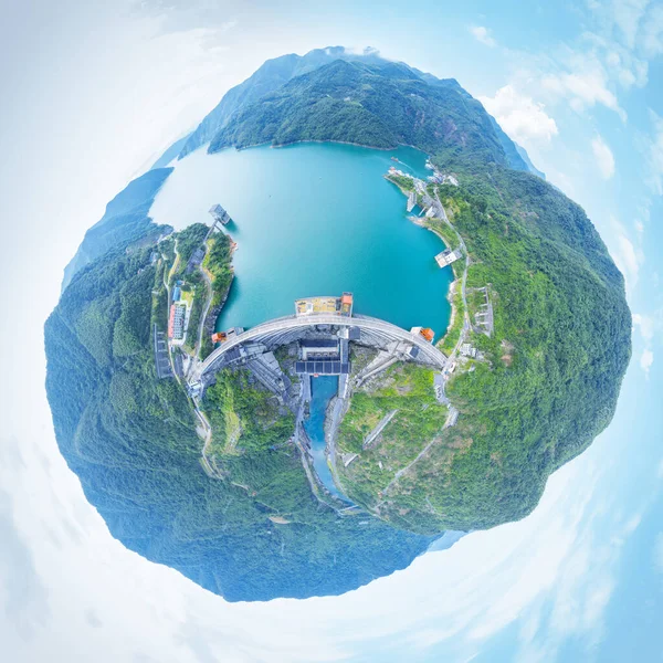 Kis Bolygó Kép Gyönyörű Dongjiang Lake Vízerőmű Táj Reggel Chenzhou — Stock Fotó