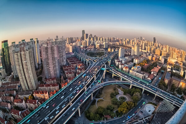 крупный план города с видом на рыбный глаз
