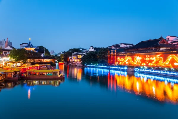 Nanjing templo Confúcio ao anoitecer — Fotografia de Stock