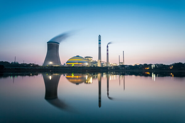 coal power plant in nightfall