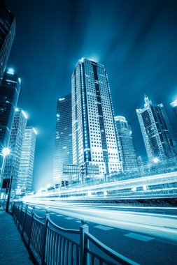 futuristic city with light trails clipart