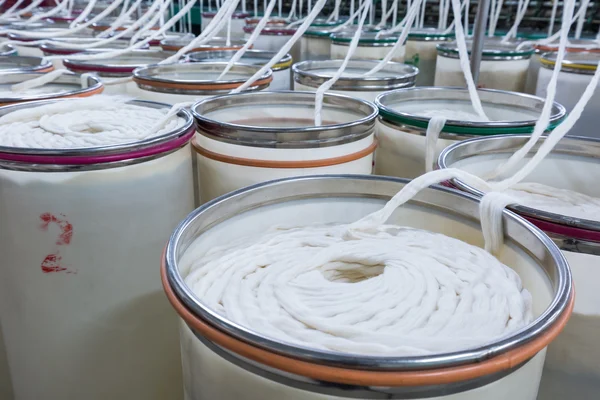 Cotton spinning production workshop closeup — Stock Photo, Image