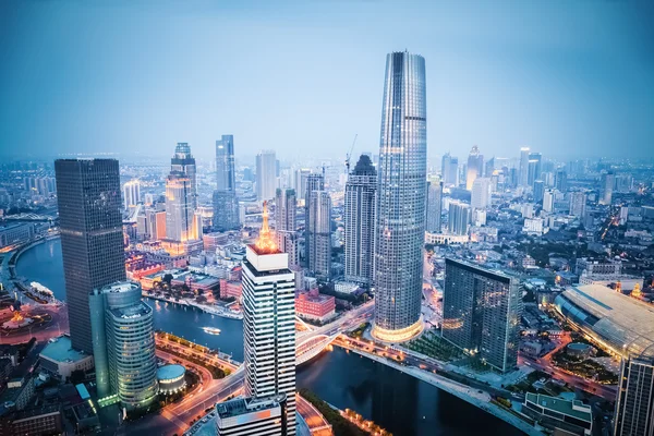 Aerial view of tianjin in nightfall — Stock Photo, Image