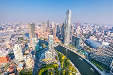 tianjin Skyline öğleden sonra havadan görünümü