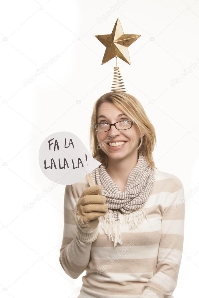 Woman with Christmas Props on White Background