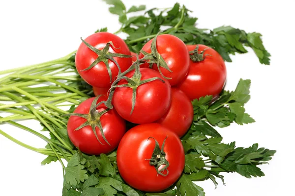 Ripe tomatoes and a bunch of parsley — Stock Photo, Image
