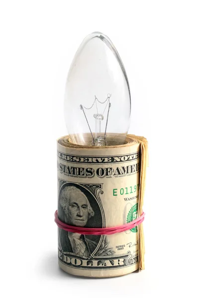 Dollars and bulb — Stock Photo, Image