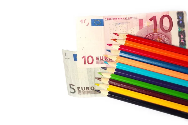 Euro a tužky — Stock fotografie
