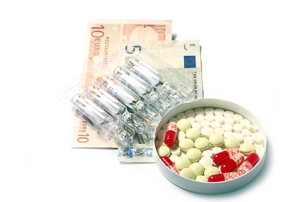 Gyógyszer-készítmények és az euro — Stock Fotó