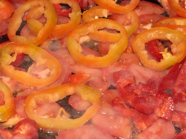 Processo Cottura Dei Peperoni Arrosto Una Padella Calda — Foto Stock