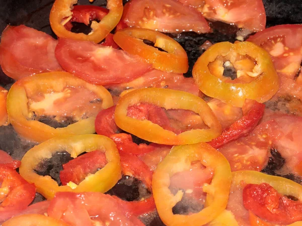 Processo Cottura Dei Peperoni Arrosto Una Padella Calda — Foto Stock