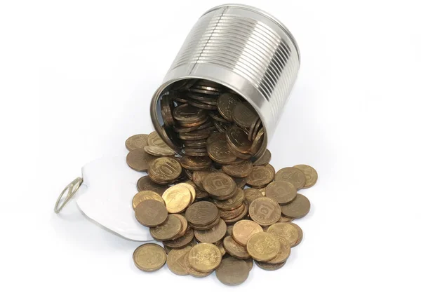 Monedas Metal Rublo Ruso Encuentran Una Lata Abierta — Foto de Stock