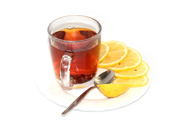 Glas Kopp Med Svart Och Färska Citronskivor — Stockfoto