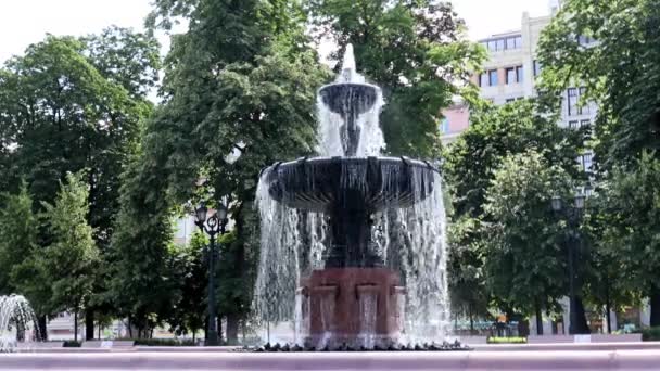 Strumienie Czystej Fontanny Wodnej Placu Puszkina Moskwa Rosja — Wideo stockowe