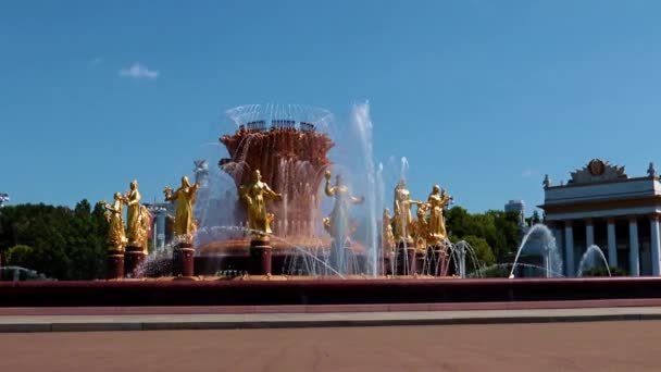 Trysky Průzračné Průzračné Vody Fontány Družba Narodov Instalované Parku Vdnh — Stock video