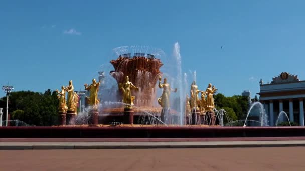 Jets Clear Transparent Water Druzhba Narodov Fountain Installed Vdnh Park — Stock Video