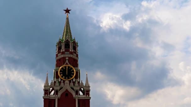 Movimiento Las Manos Reloj Torre Spasskaya Kremlin Moscú Rusia — Vídeos de Stock