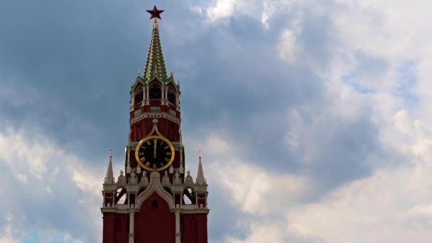Движение Рук Часах Спасской Башни Кремля Москва Россия — стоковое видео