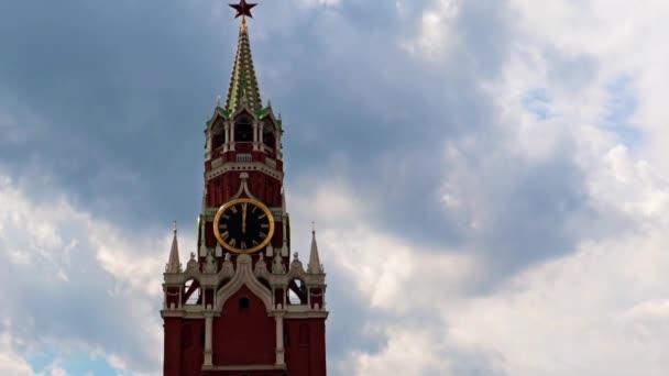 Movimiento Las Manos Reloj Torre Spasskaya Kremlin Moscú Rusia — Vídeos de Stock