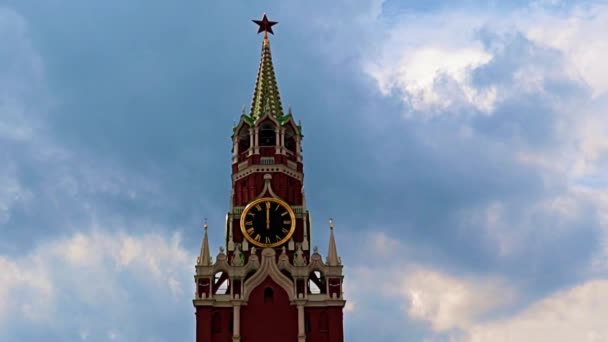 Movement Hands Clock Spasskaya Tower Kremlin Moscow Russia — Stock Video