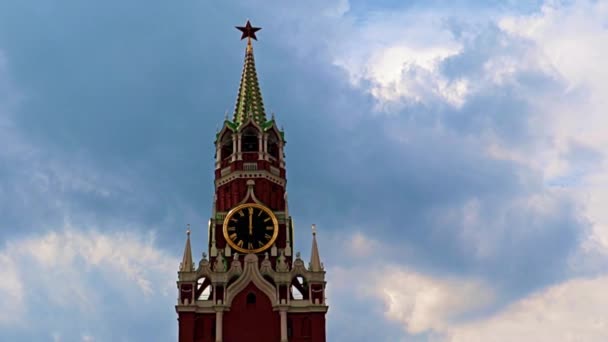 Movimento Das Mãos Relógio Torre Spasskaya Kremlin Moscou Rússia — Vídeo de Stock