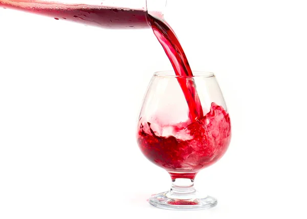Strumień Czerwonego Wina Wlaniu Szklanki — Zdjęcie stockowe