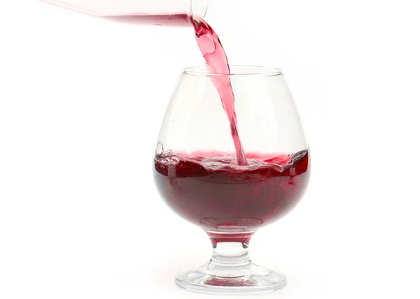 Rode Wijn Giet Het Glas Waardoor Grillige Wervelingen — Stockfoto