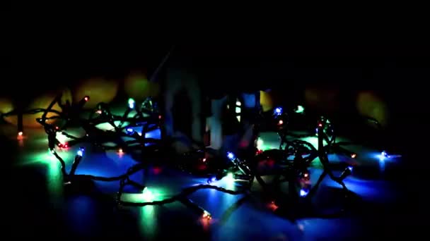 Decorative House Bright Burning Christmas Garland — Stock Video