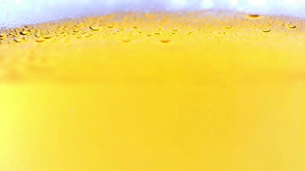 Luchtbellen Een Glas Licht Bier — Stockvideo