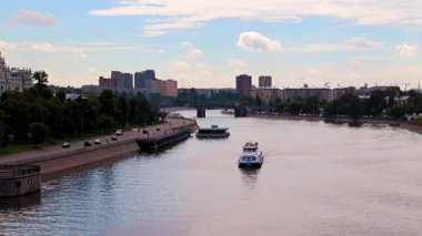 embankment of the Yauza River and residential areas of Moscow Russia