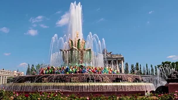 俄罗斯莫斯科Vdnh公园内的蓝色花泉 — 图库视频影像