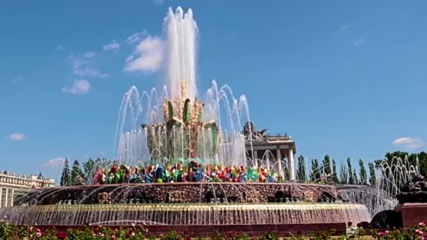 Vdnhモスクワの公園エリアの紺碧の花の噴水ロシア — ストック動画