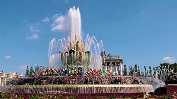 Vdnhモスクワの公園エリアの紺碧の花の噴水ロシア — ストック動画