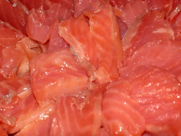 Monte Fatias Peixe Vermelho Salmão Para Deleite — Fotografia de Stock