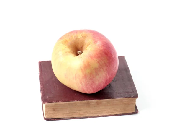 Beautiful Ripe Apple Old Book — Stock Photo, Image