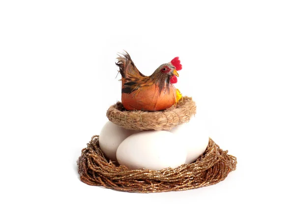 Huevos Pascua Pollo Decorativo Nido Como Símbolo Una Fiesta Religiosa — Foto de Stock