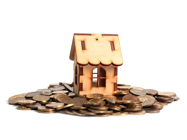 Pile Metal Coins Wooden House Symbol Mortgage Lending Royalty Free Stock Photos