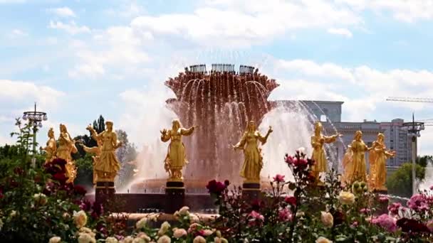 Getti Acqua Puliti Della Fontana Druzhba Narodov Nel Parco Della — Video Stock