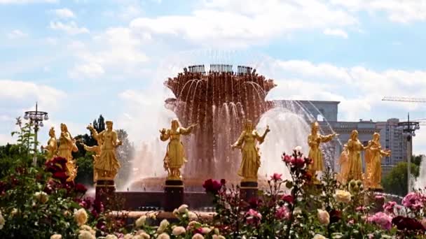 Getti Acqua Puliti Della Fontana Druzhba Narodov Nel Parco Della — Video Stock