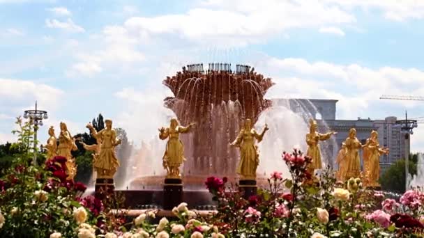 Getti Acqua Puliti Della Fontana Druzhba Narodov Nel Parco Della — Video Stock