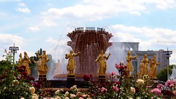 Getti Acqua Puliti Della Fontana Druzhba Narodov Nel Parco Della — Video Stock