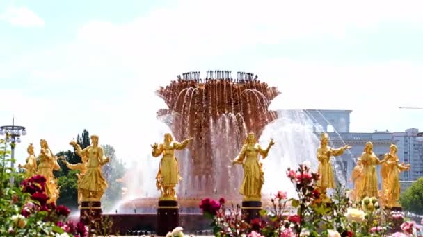 Getti Acqua Puliti Della Fontana Druzhba Narodov Nel Parco Della — Video Stock