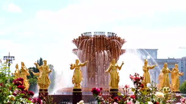 位于俄罗斯莫斯科市公园的Druzhba Narodov喷泉的清洁水柱 — 图库视频影像