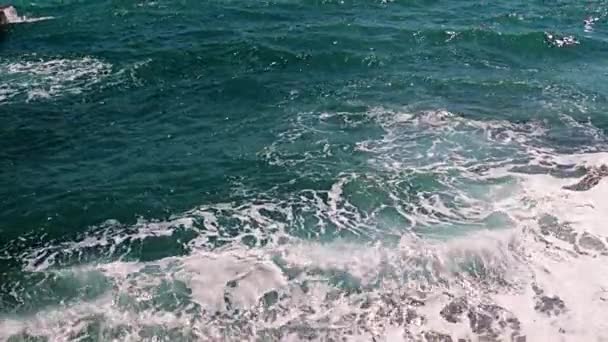 Sahildeki Kayalık Kumsalın Güzel Deniz Dalgaları Dinlenme Yeri Olarak Kullanılıyor — Stok video